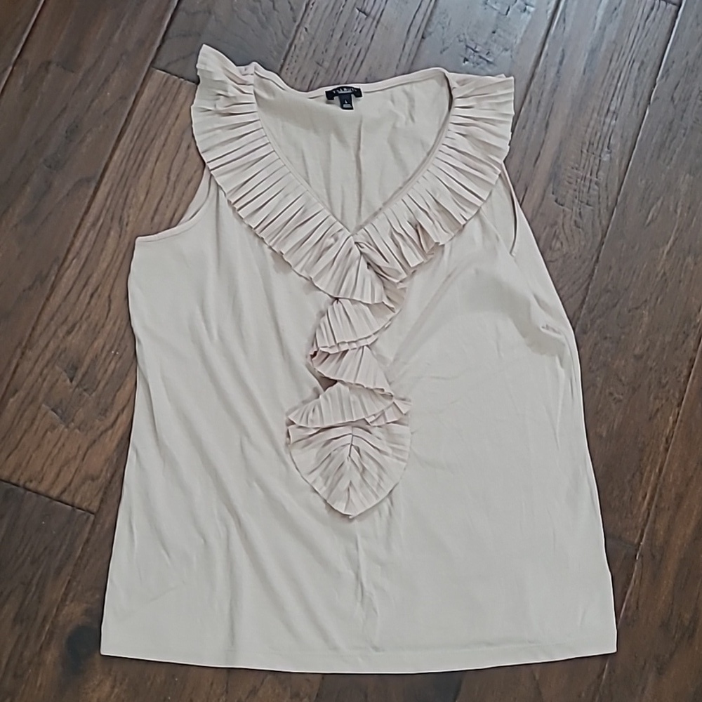 Talbots Creamy Light Pinkish Tan Sleeveless Blouse with Ruffle Detail size Large